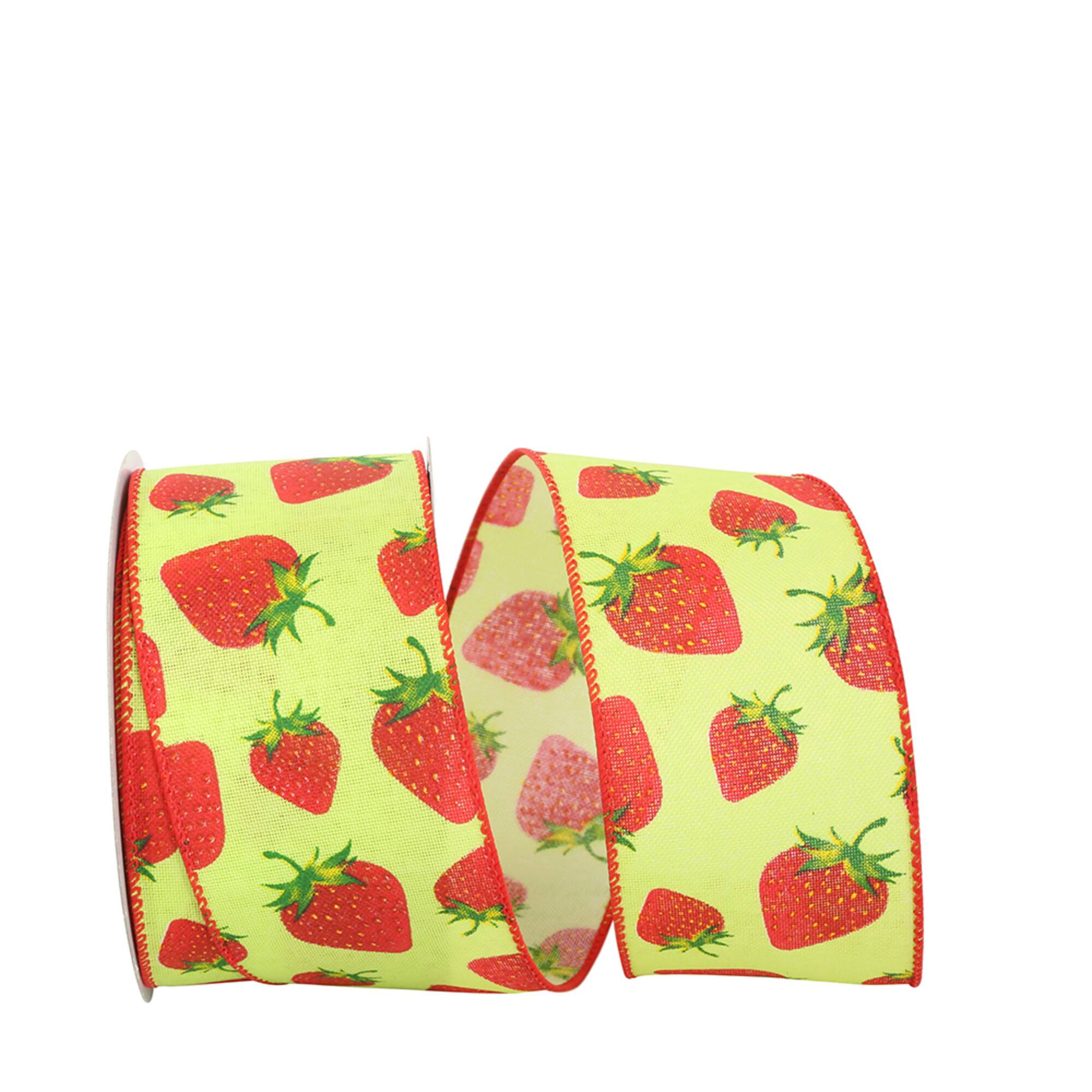 JAM Paper Lime & Red Linen Wired Strawberry Ribbon